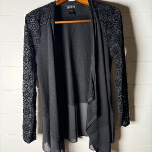 August Silk Lace Sheer Sweater Open Black Cardigan Sz Large